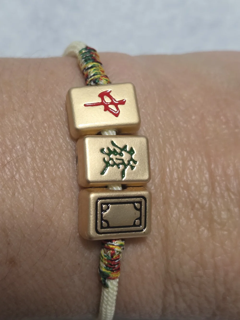 Lucky Mahjong Tile Bracelet Feng Shui Wealth & Success Charm Adjustable Cord